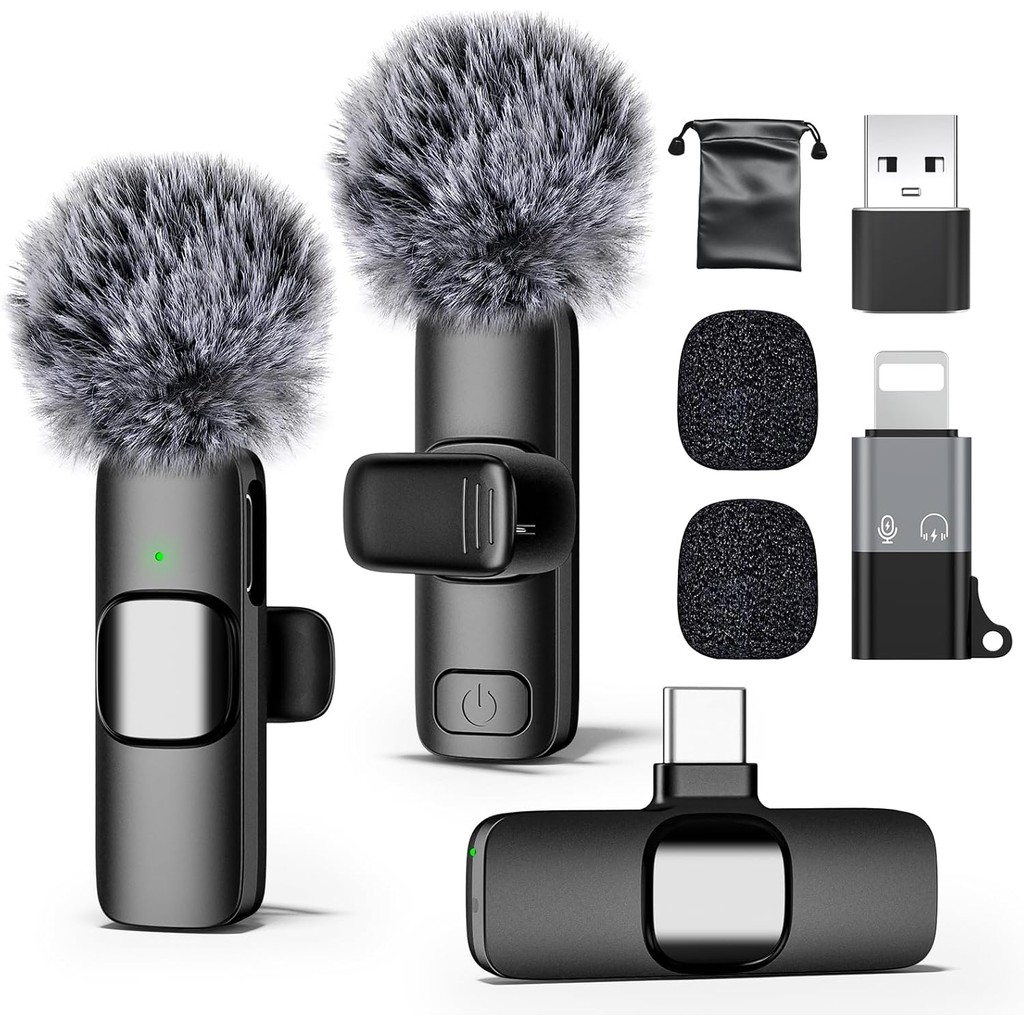 USB C Mini Wireless Lavalier Microphone for iPhone 15 16，Lapel Mic with Noise Reduction,Lav Mic for Video Recording,Tiny Microphone Content Creator Interview for , Youtube, Vlog