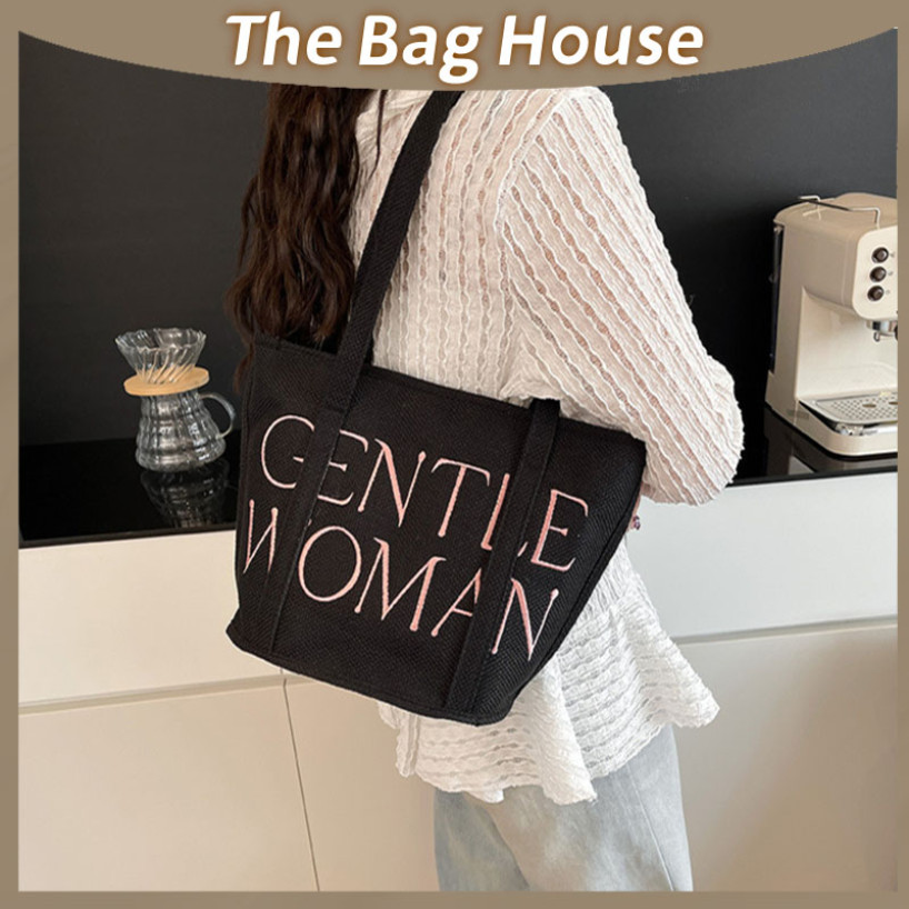 Gentlewoman Shoulder Bag Leisure Versatile Embroidery Cotton Linen Fashion Letter Tote Bags Handbag for Work & Shopping