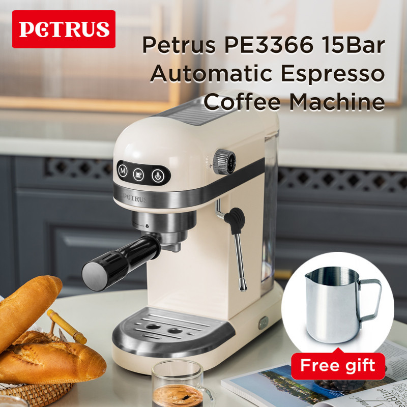 Petrus Espresso Coffee Maker Compact Coffee Machine 15 Bar With Foaming Milk Frother Automatic 2-Cup Shot Touch ConControl