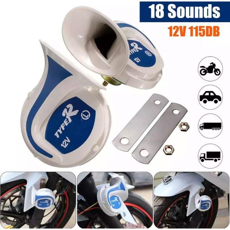 Car 2pcs TYPE-R Car Digital Electric 12v Car Magic Horn Hon Kereta Car Horn Hon 18 Sounds Snail Tone 12V Car Bunyi Horn