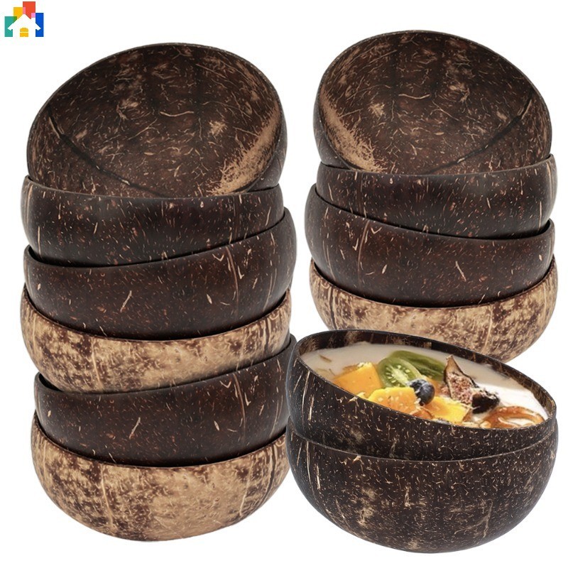 250-500ml Natural Coconut Bowl Set Eco-Friendly Wooden Salad Spoon Set Multiple Size Coco Smoothie Kitchen Tableware