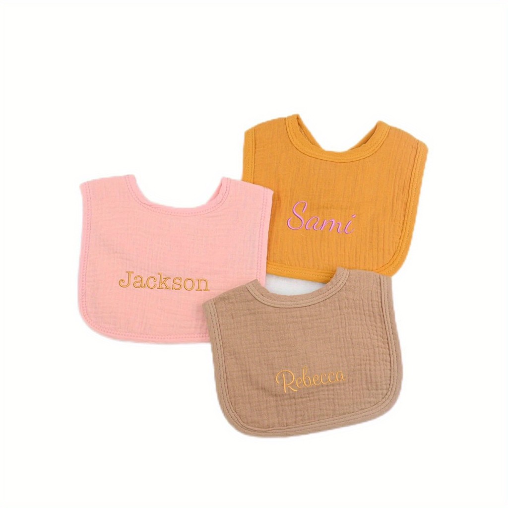 Custom Baby Bibs Personalized Embroidered Name Soft Muslin Cotton Drool Bibs for Teething Infant Newborn Boy Girl Unisex Feeding Bib