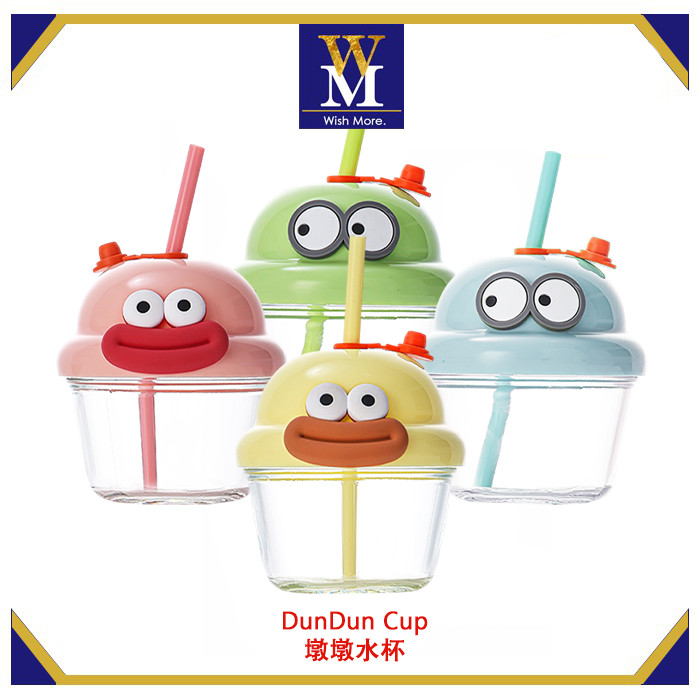 Ready Stock[210ml] Cawan DunDun Mini Dun Dun Cartoon Glass Cup With Straw Cute And Funny Big Mouth Popular Ins Design
