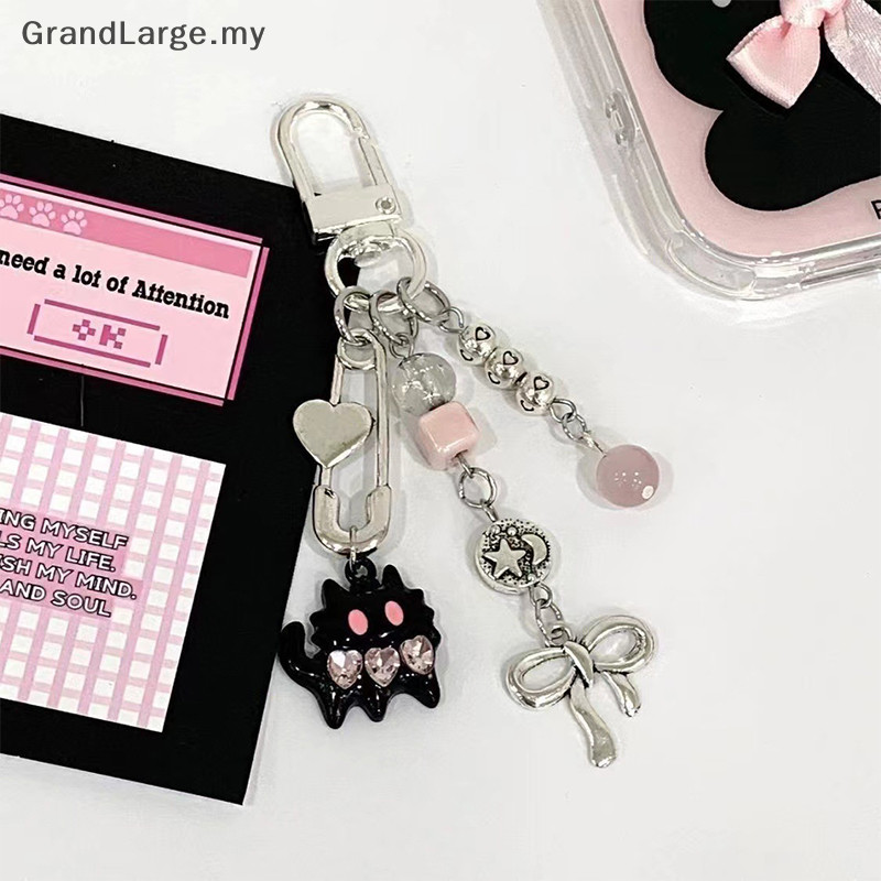 GrandLarge.my Y2k Black Cat Key Chain Sweet Cool Kitten Pendant Headphone Case Charm Bag Decor Car Key Ring MY