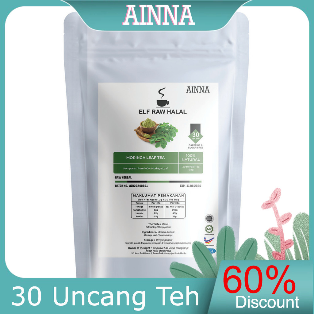 Moringa  Tea : Teh Daun Kelor Isi 30 Tea  Sachets