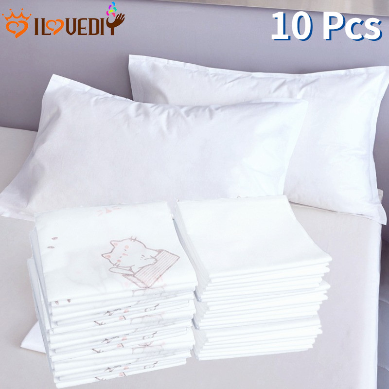 10 Pcs Disposable Pillowcase - Washable, Breathable, Anti-Mite, Soft - Nonwovens Pillowslip - Hotel Backrest Cushion Sleeve - Pillow Cover - Hospital Home Traveling Supplies