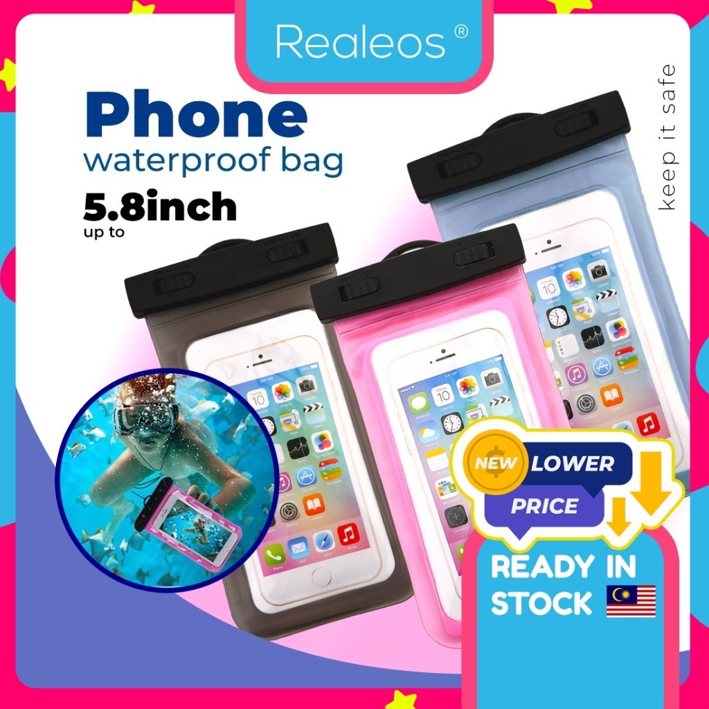 Realeos Food Delivery Universal Waterproof Phone Case Bag Pouch Holder Cover PVC Float Beach Pool Swimming Rain Proof