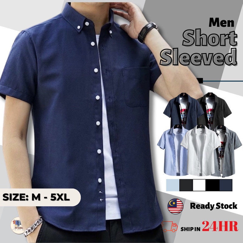 ✅Ready stock men shirt kemeja lelaki Short-sleeved shirt men's self-cultivation solid color youth shirt men clothing