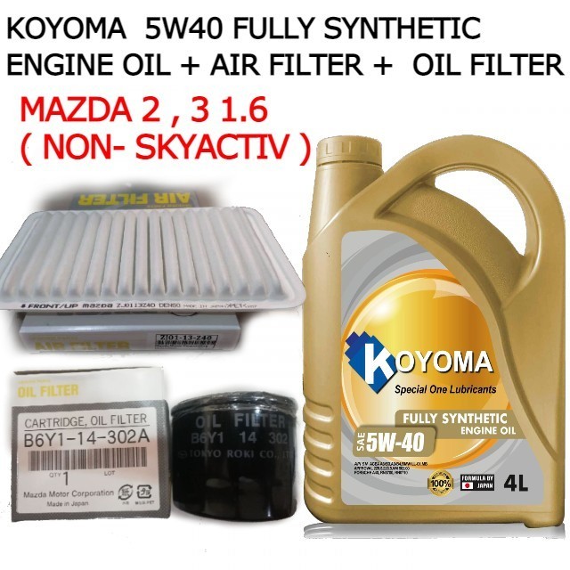 MAZDA 2, 3 1.6 NON-SKYACTIV OIL FILTER + AIR FILTER + KOYOMA 5W40 FULLY SYNTHETIC ENGINE OIL