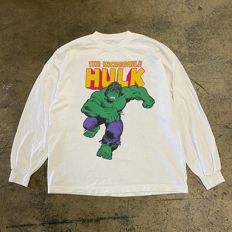 Hulk Cartoon Merchandise oversize Superhero Round Neck Pure Cotton Long Sleeve Men Women Small Neckline T-Shirt