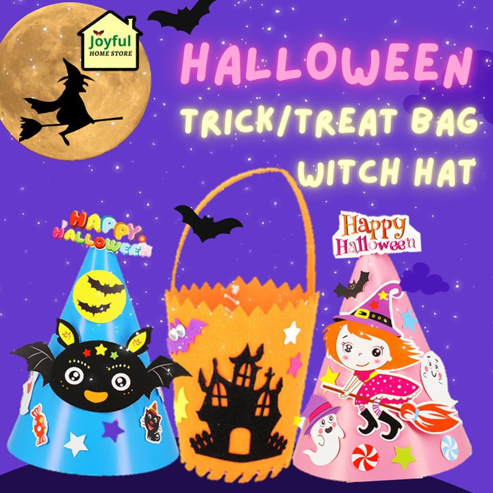 Halloween DIY Witch Hat Trick or Treat Candy Bag Kids Craft Children Art Craft 万圣节糖果袋 魔法帽 儿童手工