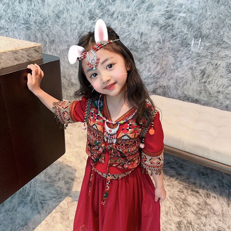 Straw Straw's Miao clothing Clothes style travel photography ex Children's Miao National clothing Chinese style travel photography Exotic Retro Wear Princess Ethnic style Long style 9.25