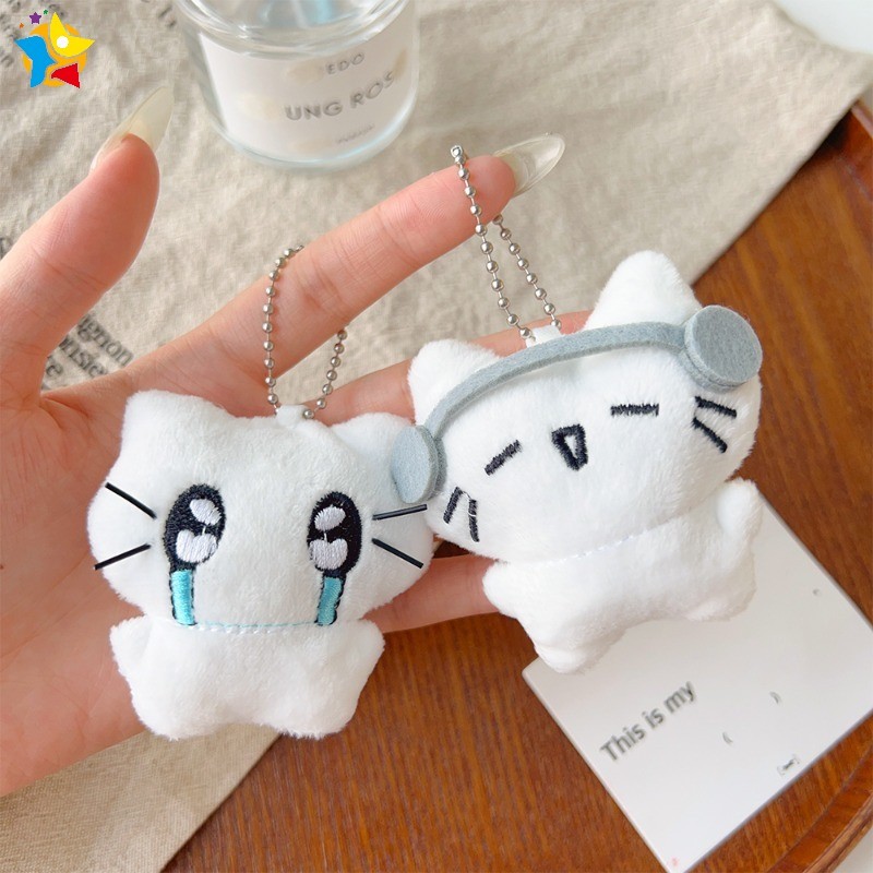 Cartoon Kawaii Plush Cat Doll Keychain Cute Headphones Kitten Charms School Bag Pendant Birthday Gift