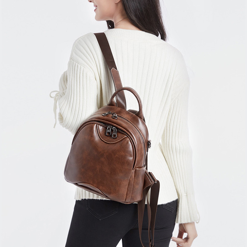 214 Leather Backpack Retro Backpack Mini Backpack Waterproof Backpack Anti-theft Backpack Commuter Backpack Multi-pocket Soft Leather Backpack High-end Outdoor Leisure Backpack