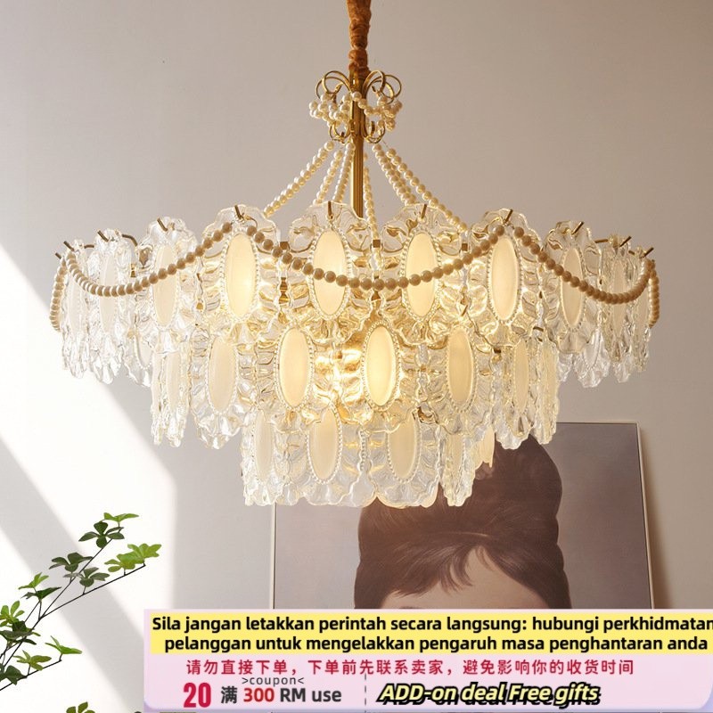 Get 7% coupon+gift】et Celebrity Light Luxury French Bedroom Fabulous Pearl Storm Lantern Simple Cream Crystal Modern Cha