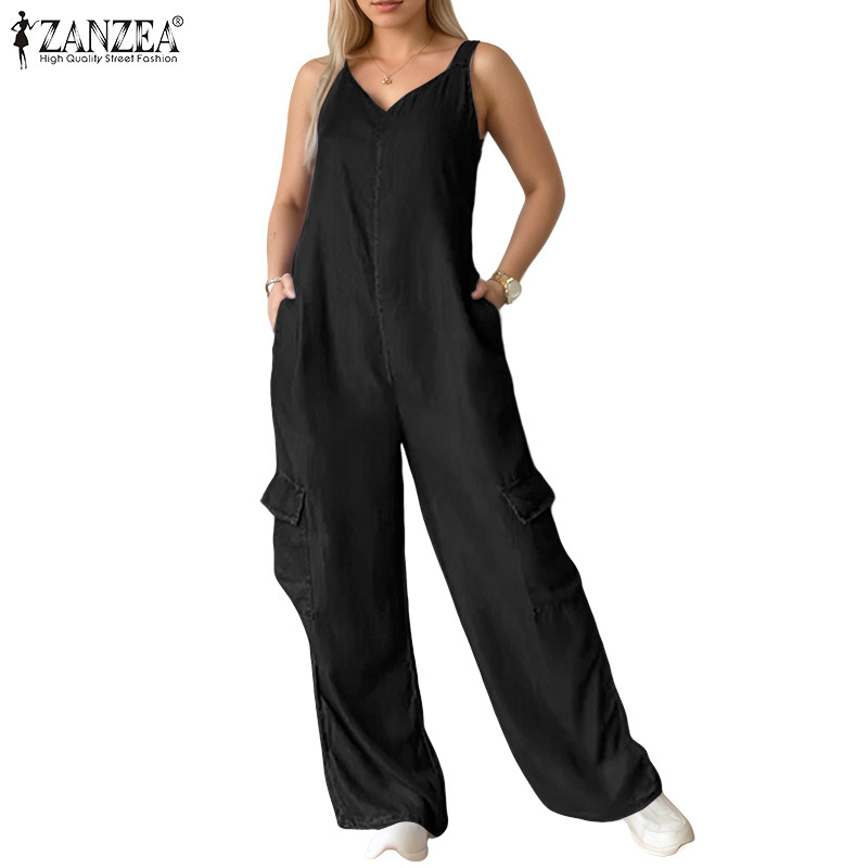 ZANZEA Women's Fashion Street Casual Sleeveless Cargo Jumpsuit with Straps