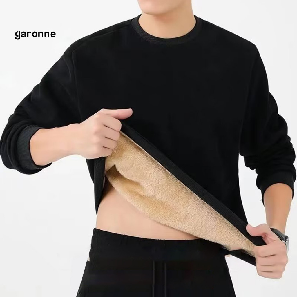 GAR Men Bottoming Sweatshirt Men Sweatshirt Men's Winter Thickened Plush Sweatshirt Keep Warm O Neck Long Sleeves Plus Size Solid Color Top for Daily Wear Southeast Asian