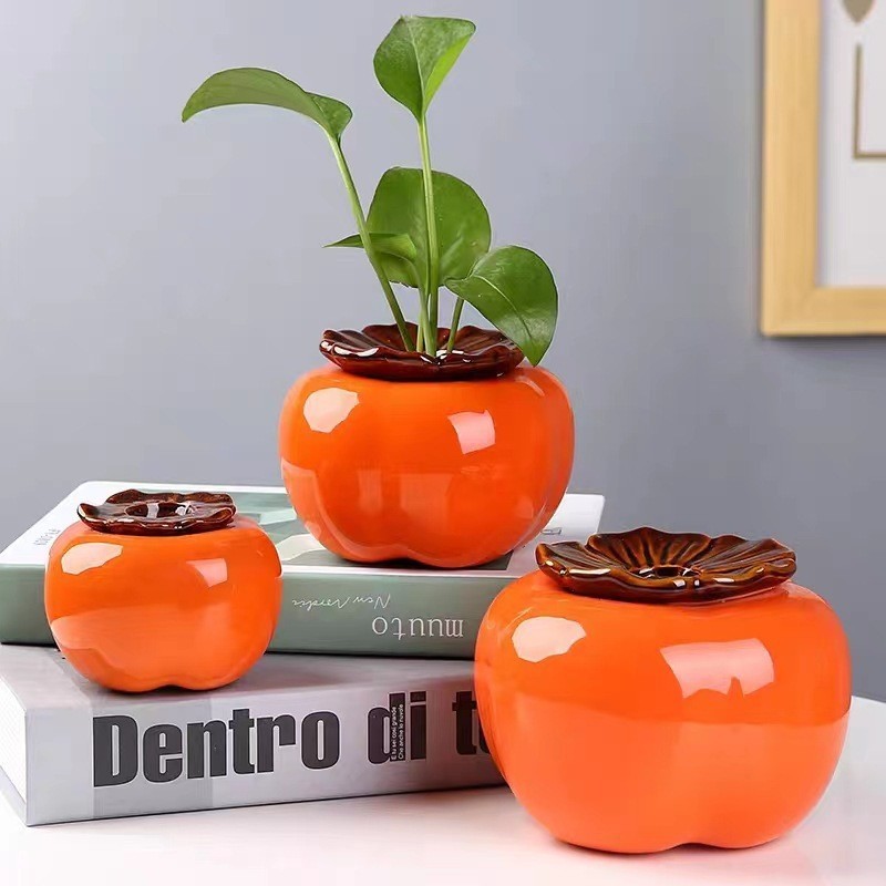 Creative Persimmon Jar Green Dill Hydroponic Vase Utensils Flower Arrangement Vase Aquatic Plant Flower Vessel Ornaments