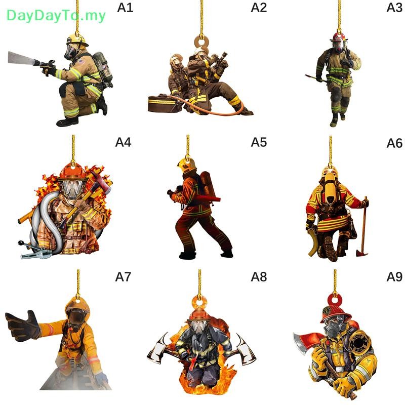 DayDayTO Firefighter Car Pendant Firefighter Figurines Ornaments Car Rearview Mirror Decoration Hanging Pendant Gifts Car Accessories MY