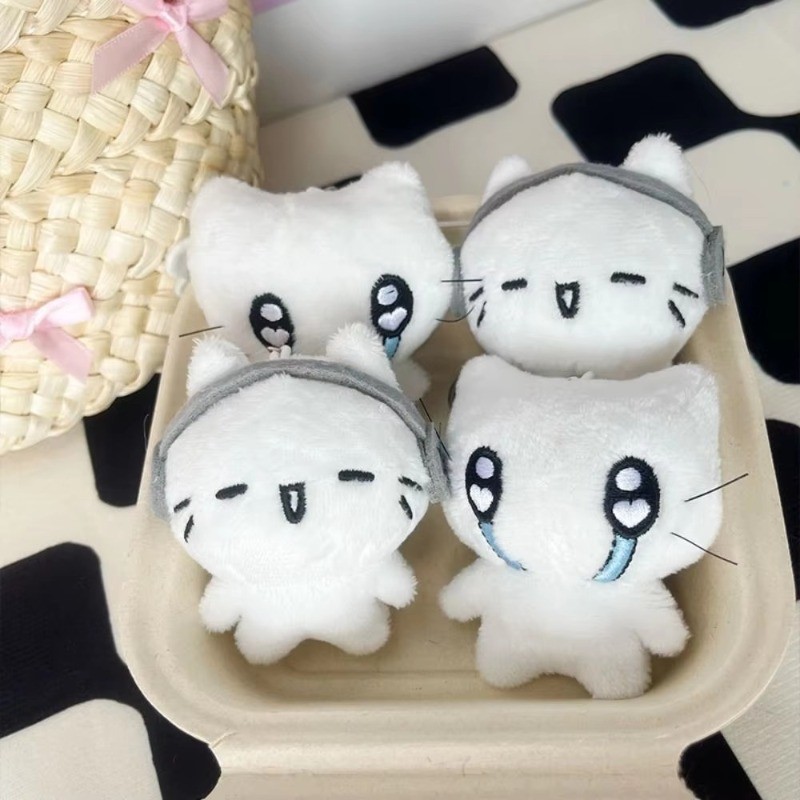 Cute Headphones Kitten Couple Keychain Mini Crying Cat Doll Plush Keyring Cartoon Bag Pendant Charms Backpack Decoration