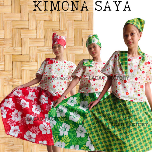 Auslofact3 Kimona Saya Buwan ng Wika Attire Checkered Floral Design Complete Set