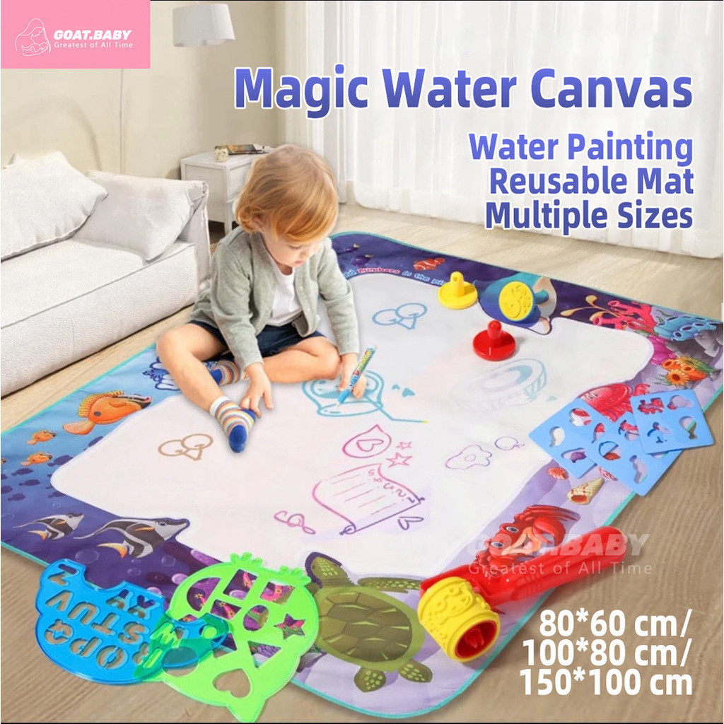 Magic Water Drawing Mat Kit Painting Reusable Large Painting Canvas Kids Montessori Educational Doodle Toys 1+ Years Old Gifts for Kids Boys Girls Mainan Budak Perempuan 儿童魔法水画布绘画玩具