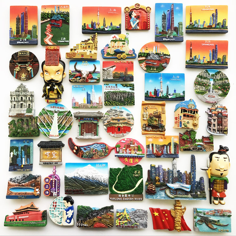 Refrigerator Magnets High Quality Products China Hong Kong Beijing Shanghai Xi'an Each Travel City Refrigerator Stickers Creative Unique Three-Dimensional Domestic Attractions Collection Souvenirs Magnetic