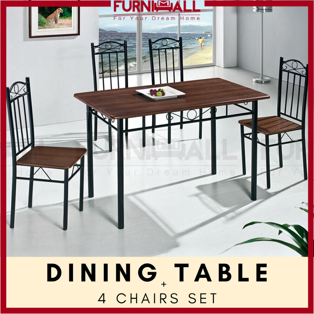 Furnimall 1+4/1+6 Dining Table Cafe table set Meja Makan Meja kafe Stylish Modern Dining Set