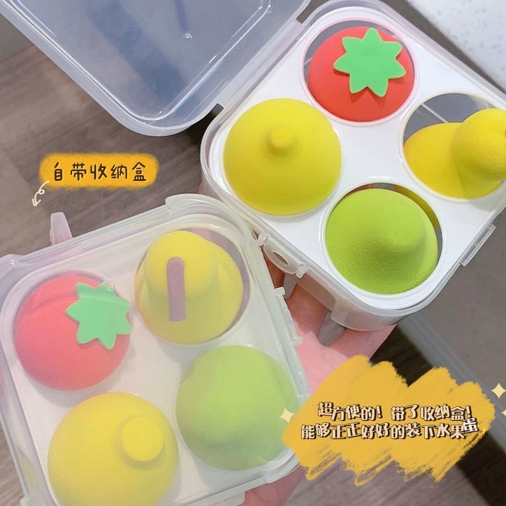 Fruit Cosmetic Egg Super Soft Smear-Proof Beauty Blender Sponge Puff Egg Storage Box Avocado Wet and Dry Dual Use Beauty Blender