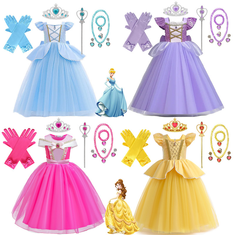 Cinderella Belle Costume for Girls Halloween Disguise Cosplay Rapunzel Princess Dress Baby Christmas Birthday Party Kids Clothes