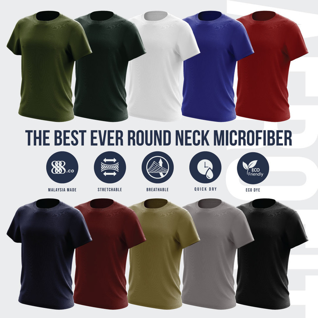 888.CO Unisex Adult The Best Ever Round Neck Plain Microfiber T-Shirt Jersey T Shirt (Anti-Bacteria) Mixed Color 1