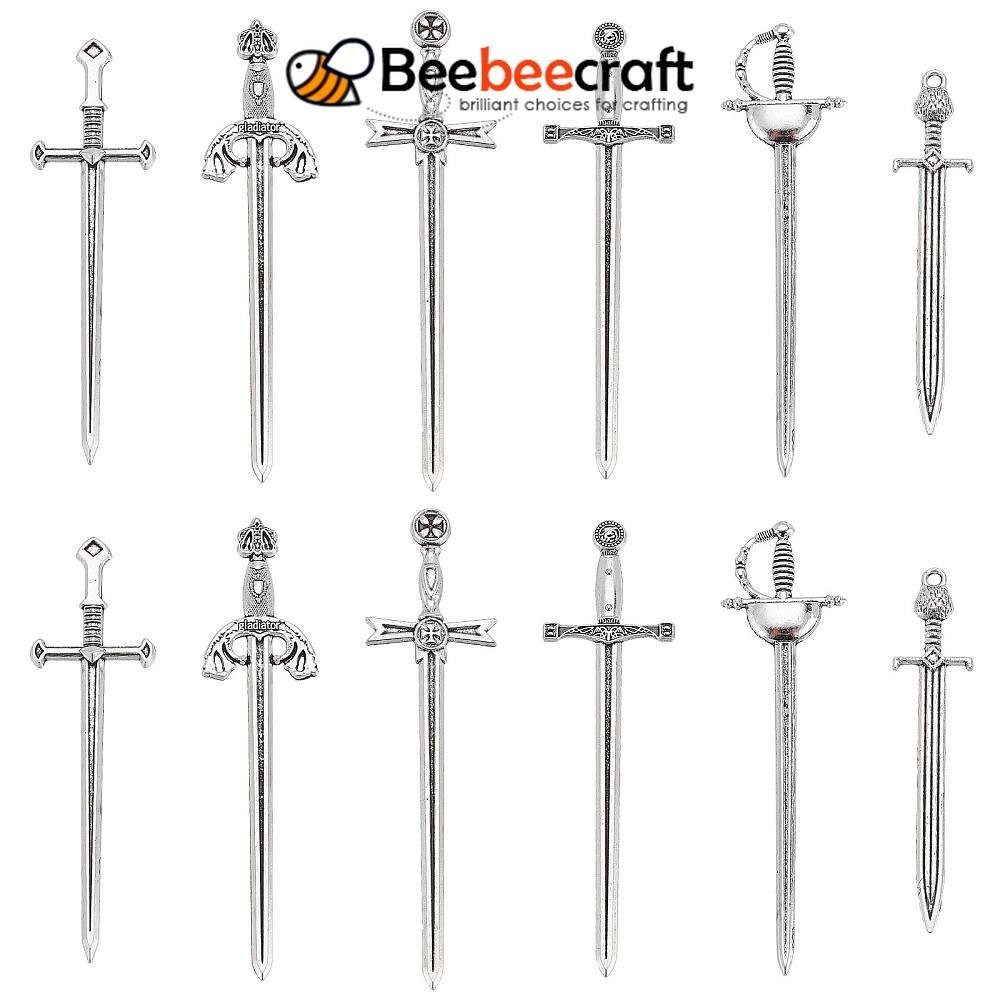 1Box 1 Box 24Pcs Tibetan Style Sword Charms Medieval Antique Swords Bookmarks Miniature Alloy Charms for Jewelry Making Charm Fencing Bookmark Necklace Earrings