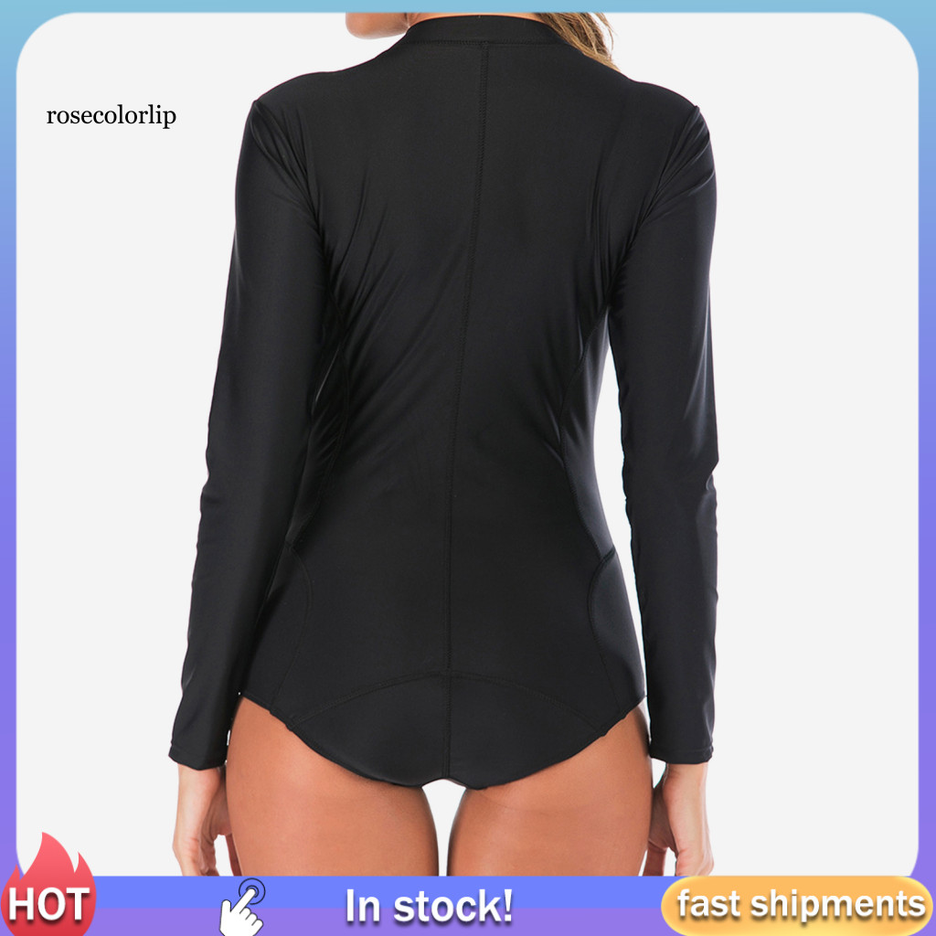 RR Women Surfing Suit Zipper Placket Sun Protection Eco-friendly Widely Used Swimsuit for Water Activity