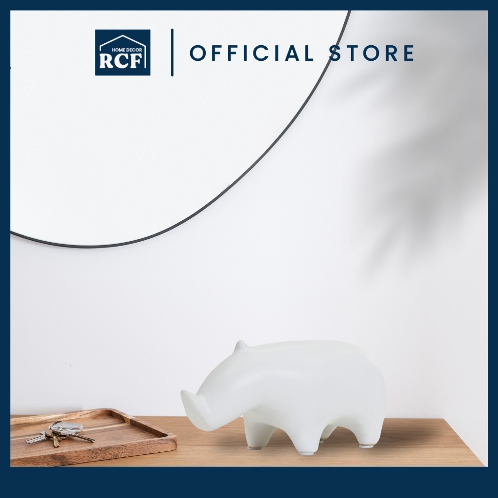 RCF Minimalist Ceramic Rhino Figurine Elegant Sculpture Decor for Living Room | Seramik Hiasan Minimalis Elegan