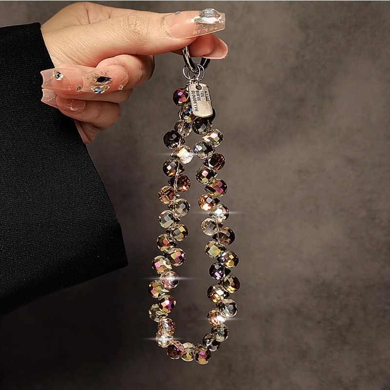 Luxury High-End Crystal Beads Portable Chain Beaded Wristband Short Lanyard with Clip Phone Case Universal All-Match Backpack Pendant Niche Influencer Trendy Women