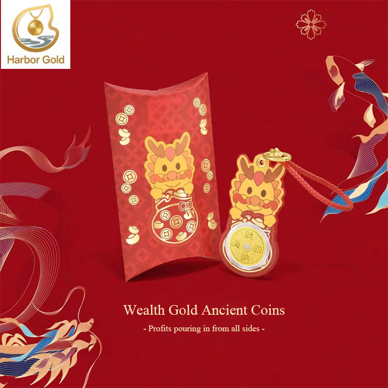 【Harbor Gold】999 (0.2g) Gold Bar Emas Pure gold 2025Limited edition boutique dragon coin Envelope Gift