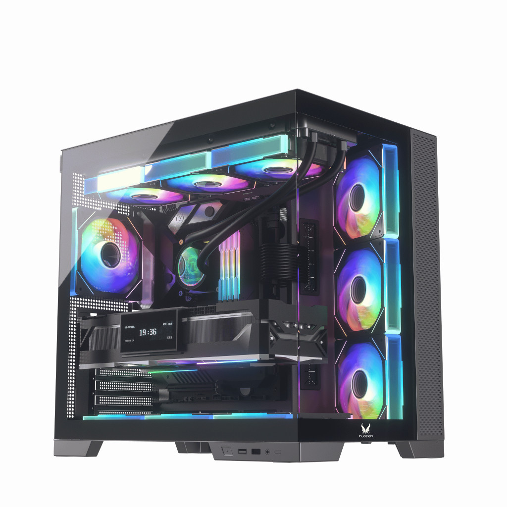 Invasion A-2000 ATX Gaming Case Panoramic Glass Casing PC Mid Tower Angled Airflow
