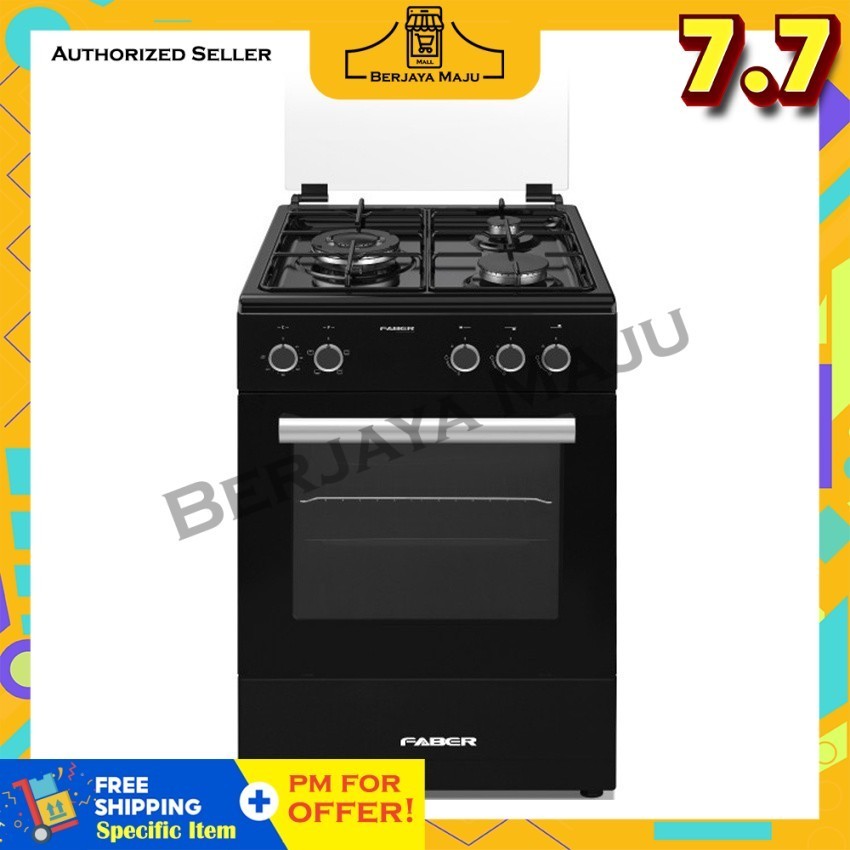 Faber 3 Burner 50L Free Standing Gas Cooker With Electric Oven FISSO 5583E/BK