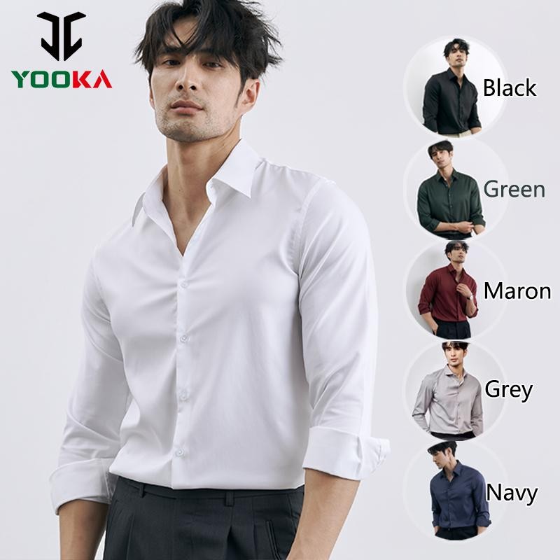 Yooka kemeja lelaki Men's long sleeve Button Slim fit Business Formal Baju Kemeja Suit Shirt Solid Color