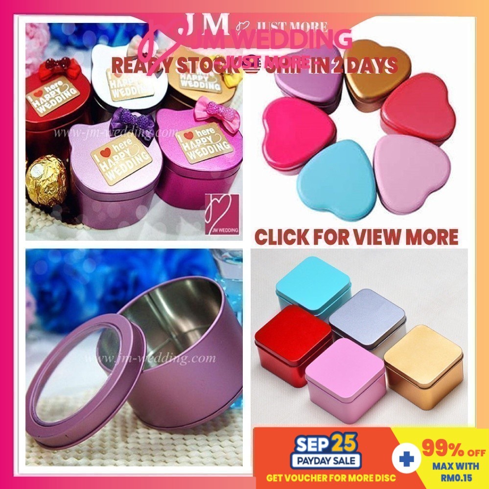 [Buy1Free1] Heart Shape/Hello Kitty Tin Box Container Kotak Bekas Besi Cenderahati Doorgift/Souvenir