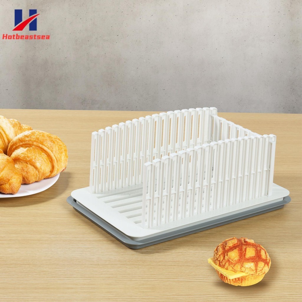 Bread Slicer with Crumb Tray 6 Adjustable Widths Bread Slicing Guide 2 Different Thickness Toast Bread Slicer Foldable Bread Cutting Guide Compact Loaf Slicer Cutter SHOPSKC1433