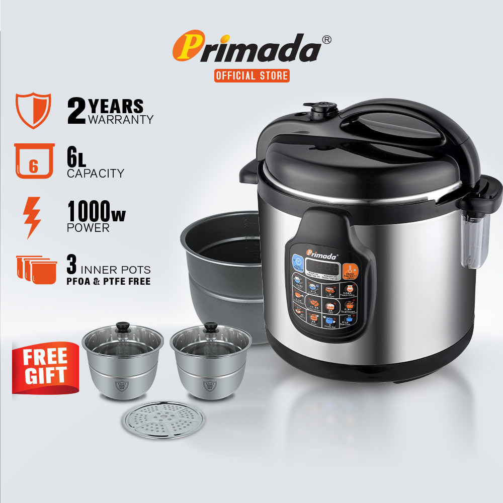 Primada 6 Liter Pressure Cooker PC6030 FREE GIFT