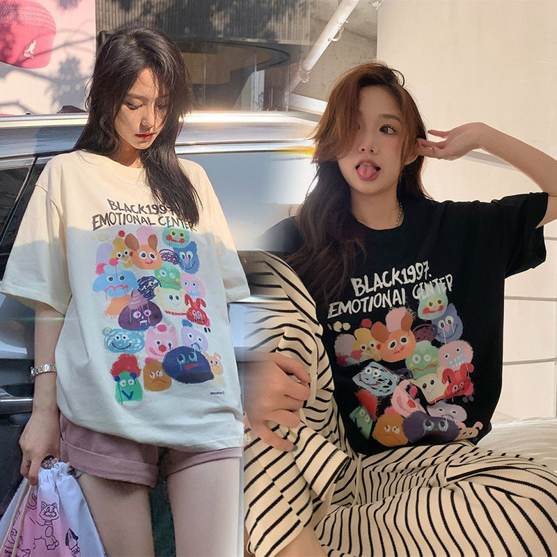 Ready Stock Oversize Cartoon Pattern T-shirt Women's Clothing, Curvy Girls Fashion Korean Style Loose Vintage Shirt 宽松上衣