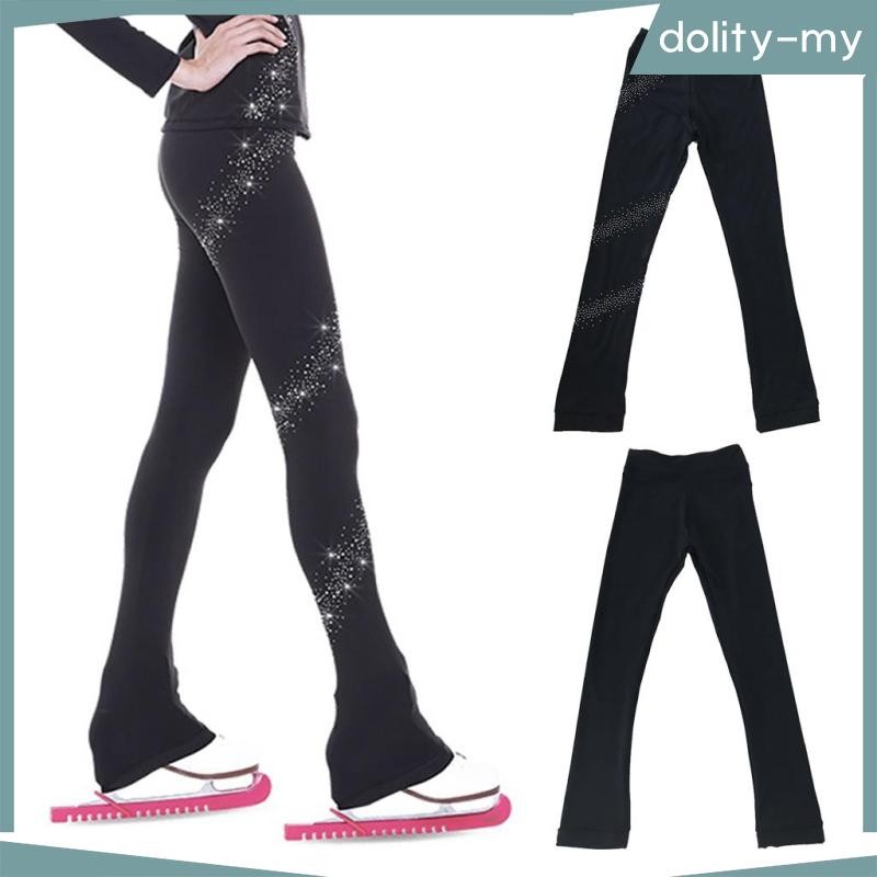 [dolity] Ice Skating Dress Pants Figure Skate Leggings Black Tights w/Rhinestone Outfit