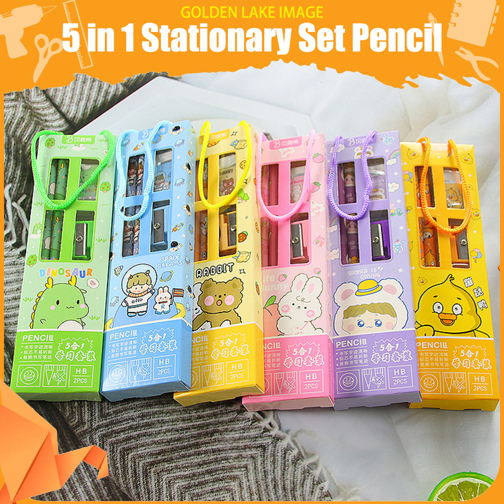 5-in-1 Kids Stationary Stationery Set School Student Birthday Present Gift Set Pencil Door Gift