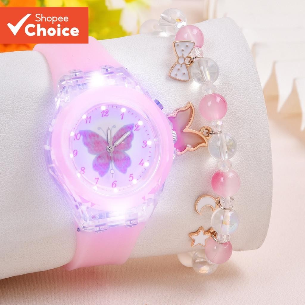 Kegllect Children Butterfly Quartz Watch Trendy Cute Cartoon Beaded Bracelet Decorative Accessories Holiday Gift for Girls