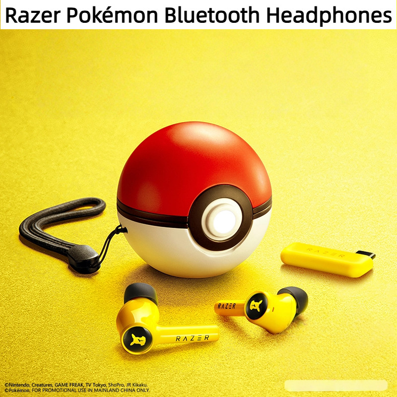 【Spot goods】Razer Pokémon Bluetooth Headset Co-Branded Pikachu Poké Ball Second Generation True Wireless Noise Cancell Alat dengar Bluetooth gift Christmas