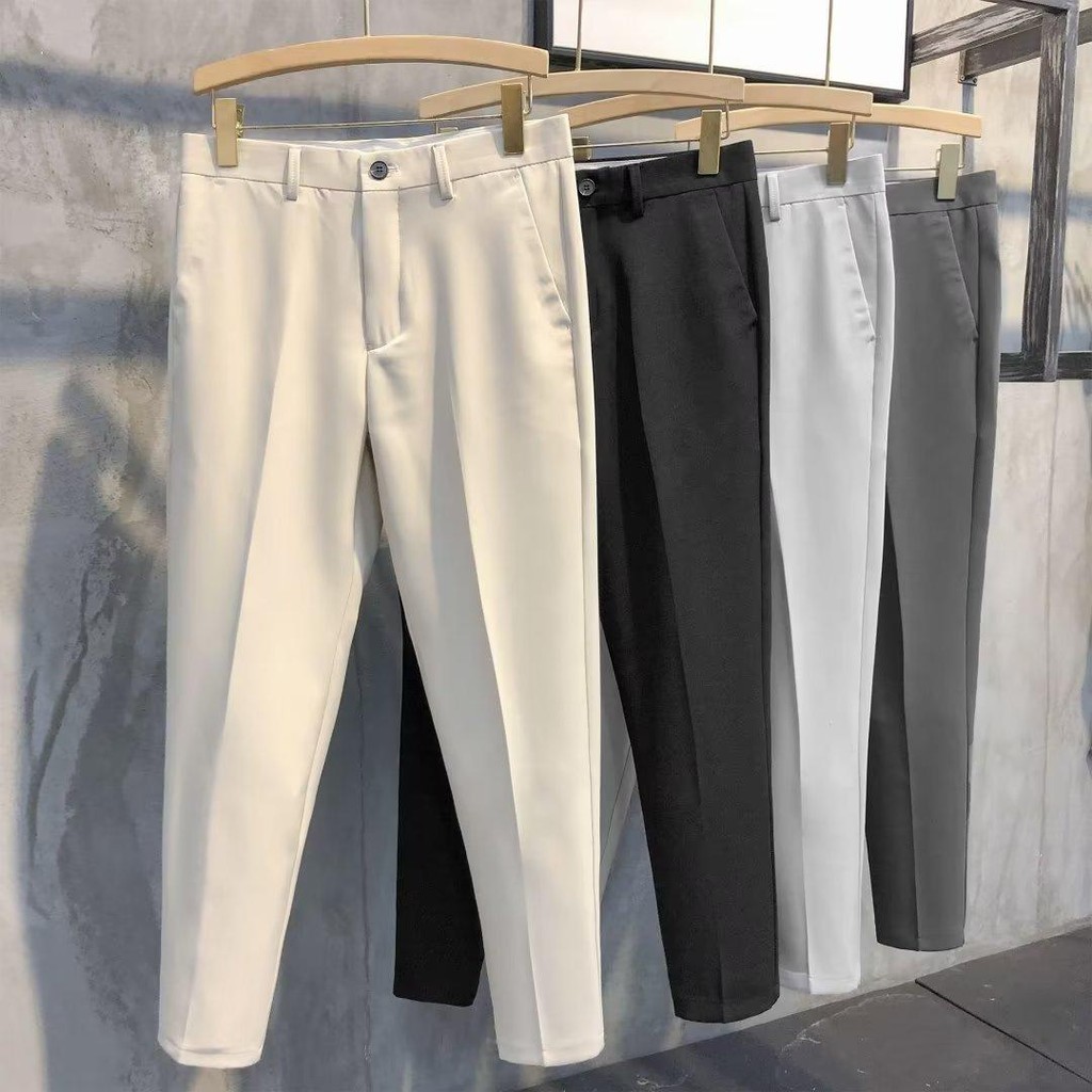 【Local Delivery】Korean Casual Slim Fit Straight Cut Khaki Formal Office Cropped Suit Pants Men Seluar Slack Lelaki