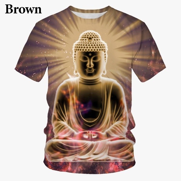 Summer Men's Clothing Women's Fashion 3D T-Shirt Religious Shakya Muni Buda Face Printed Buddhism Casual Round Neck Short-Sleeved Top