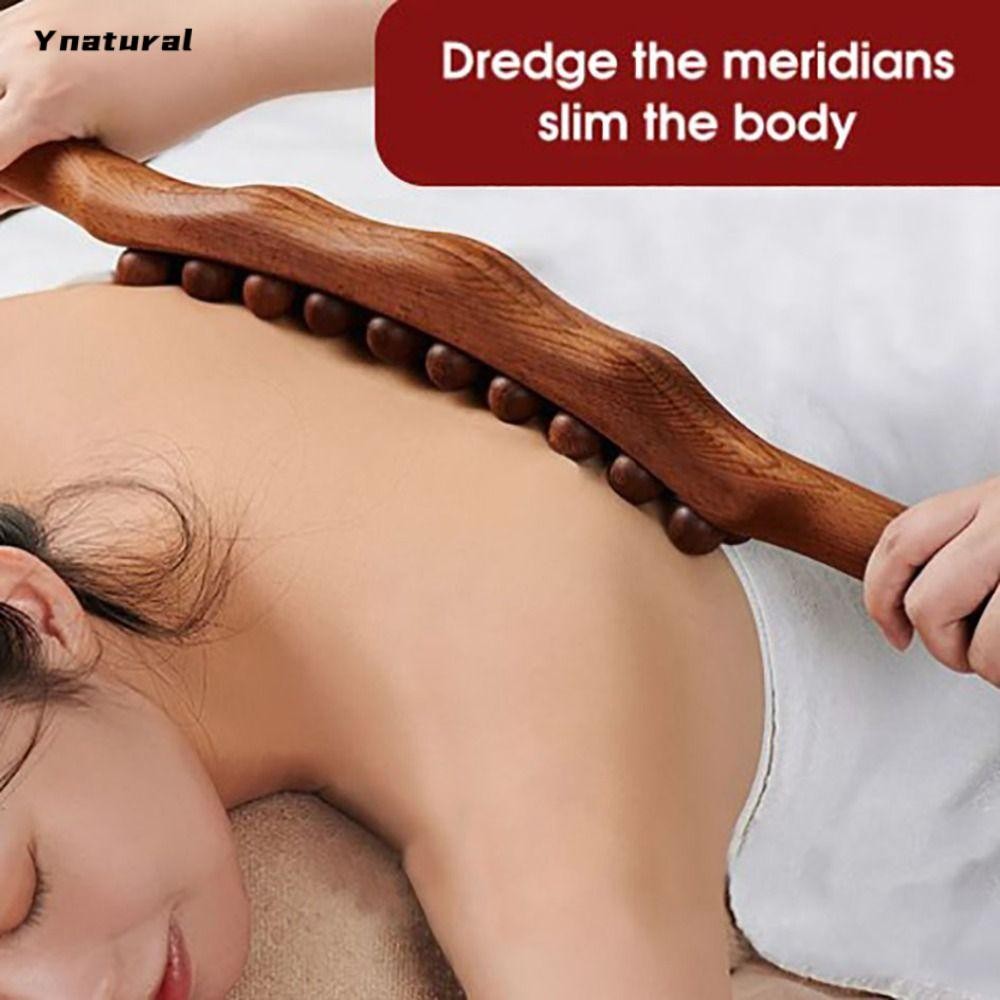 YNATURAL Massage Stick Wooden Relaxing Body 8/20 Beads Gua Sha Back Therapy Wand